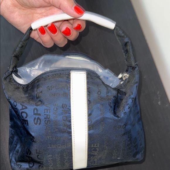 Versace Blue Nylon with White Leather Mini Bag with Elegant Logo Design - Picture 13 of 16